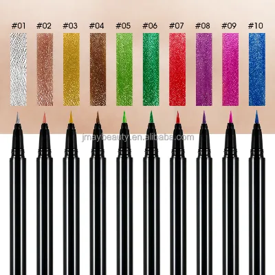10 Color Eye Liner Pen Super Waterproof Brush Tine Metallic Shimmer Glitter Eyeliner Private Label