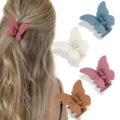 Hot Sale 6.8x6.0cm Customize Fancy Colored Butterfly Hair Claw Clips Matte Middle Size Butterfly Hair Claw Clips Accessories