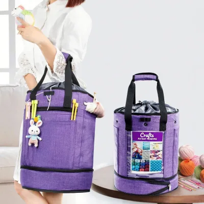 Hot-selling Nordic Design Polyester Bucket Yarn Storage Bag Crochet Needle Thread Tool Storage DIY Portable Bag