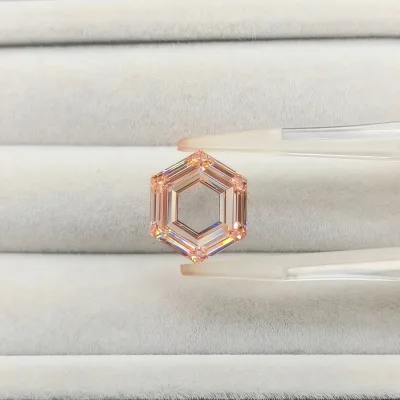 Abiding Special Shape Lab Diamond Hexagonal Step Cut Benzene Shape Fancy Brownish Pink 6.57ct Big CVD Loose Diamond with IGI