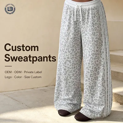 Stylish Girls Straight Corduroy Sweatpants Leopard Print Drawstring Elastic Waist Side Striped Comfort Children Bottoms