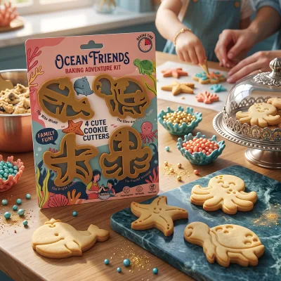 Custom Plastic Injection Molded Ocean Theme Cookie Cutter and Embosser Set | Starfish, Whale, Sea Turtle, Octopus Cookie Stamps