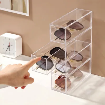 Plastic Acrylic Stackable Multi-layer Storage Box Desktop Drawer Display Cabinet Dustproof Sunglasses Pet Supplies Shoes