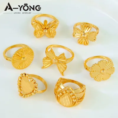 Wholesale Custom Dubai Style 21k Gold Heart Engagement Ring Fashion Flower Ring for Women