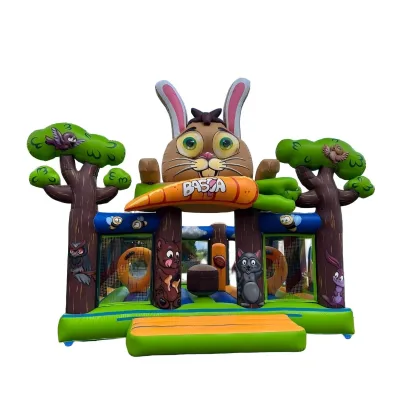 Cut Inflatable Rabbit Carrot Castle,inflatable Rabbit Bouncy Castles Combo, Blow up Forest Animal Bouncy Castle