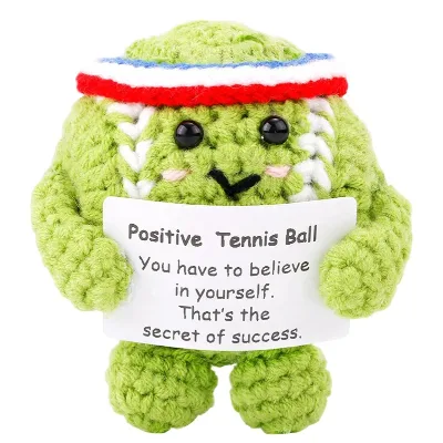 Positive Tennis Ball Cute Crochet Inspirational Tennis Ball Positive Knitted Doll Toy with Positive Card for Party Decorations