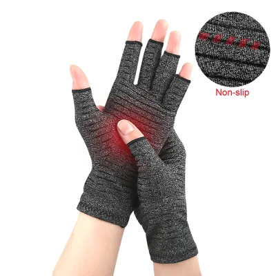 Custom Rheumatoid Joint Pain Women Cycling Grey Spandex Fingerless Compression Therapy Anti Arthritis Hand Gloves for Pain