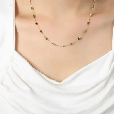 Daily wear jewelry set stainless steel bracelet necklace set nature stone gold plated