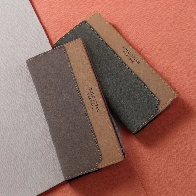 Simple New Men's Long Korean Fashion Embossed Waterproof Polyester Money Clip Holding Bag Large Capacity Multi-card Wallet