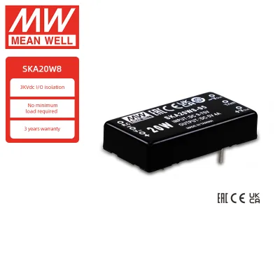 MEAN WELL SKA20W8 20W DC-DC Converter 2x1 DIP 8:1 Wide Input 9-75V 3KV Isolated Regulated Power Module