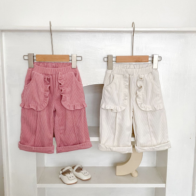 Stylefish Autumn New Baby Straight Pants Corduroy Girls Pocket Lace Breathable Solid Color Baby Clothes
