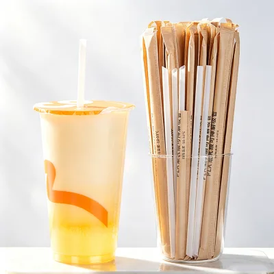 Custom Printed Individually Wrapped Biodegradable Disposable Food Grade Boba Drinking PLA Plastic Straws for Bar Cafe