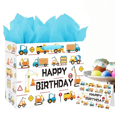 Reusable Art Paper Birthday Gift Bag Set with Greeting Card for Party Wedding Valentine's Day