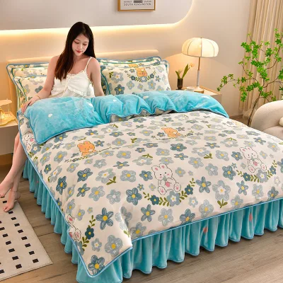 2026 Milk Fleece Four-Piece Warm Four-Piece Set
