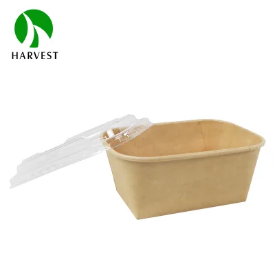 Eco Disposable Food Container Solutions 900ml Takeaway Paper Bowl Rectangular Kraft Bowl for Salad