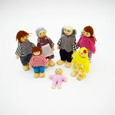 Baby Furniture Wooden Dolls Decoration Wooden Family Doll Set 7pcs Decorative Kitchen Game Wooden People