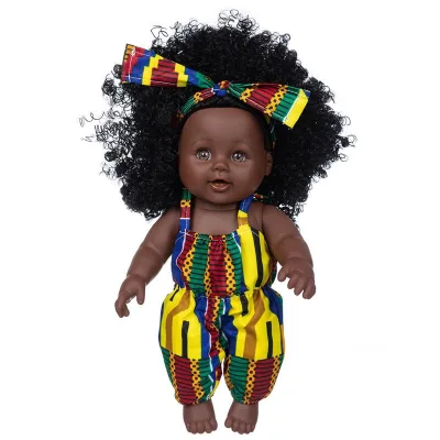 Fashion 12 Inches Curly Hair  Black African Dolls Vinyl Pacify Reborn Dolls Girls Dress up Baby Toys