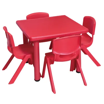 Adjustable Kindergarten Kids Plastic Red Square Table