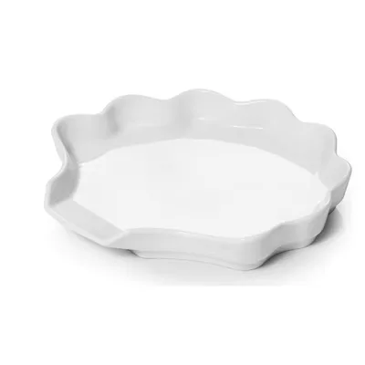 Wholesale Unique Ruffles Design White Porcelain Plain Spoon Rest