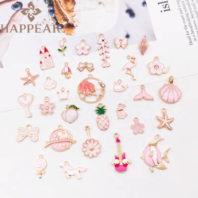 HAPPEAK Fashion Alloy Enamel Charms Bulk Cute Pink Pendants & Charms for Jewelry Bracelet Earrings Making