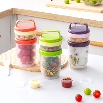 Plastic Double-layer Portable Overnight Oats Cup Spoon High-temperature Resistant Microwave Safe Multifunctional Direct Drinking