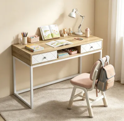 Multi-purpose Console Table with Storage Shelves & Drawers Executive Desk for Makeup Vanity Home Furniture