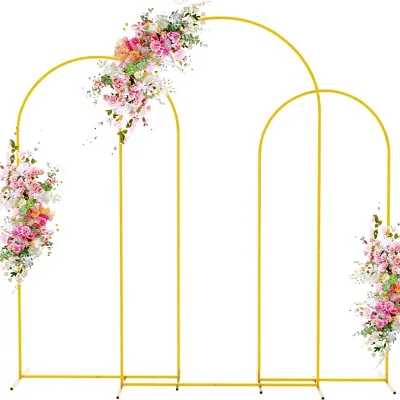 4FT 5FT 6FT 6.6FT 7.2FT Gold Moon-Shaped Floral Frame Backdrop Stand Metal Balloon Kit Customizable Size Party Wedding Garden