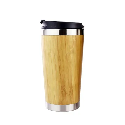450ML Factory Price BPA Free Design Mug Stainless Steel Bamboo Travel Car Mugs with Lid Bamboo Coffee Tumbler Water Cup
