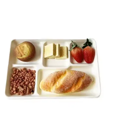 10.4 Inch Biodegradable Compostable Bagasse 5 Compartment Reusable Food Containers Fast Meal Packaging Tray Paper Salad Snack
