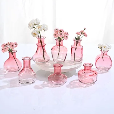 Modern Design Small Glass Vase Pink 8 Piece Set Small Glass Vase Table Decoration