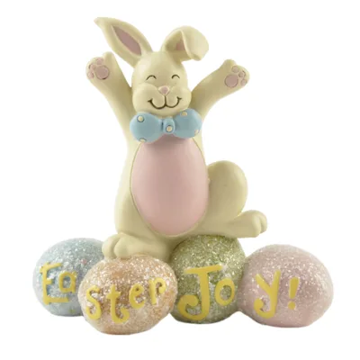 Adorable Easter Bunny Figurine with Glittery 'Easter Joy!' Eggs Perfect for Springtime Home Decoration