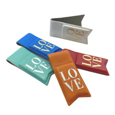 Wholesale Promotional Gift Paper Clip Custom logo Foil Printing Magnetic PU Leather Bookmark