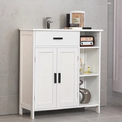 BIEN Modern White Bathroom Cabinet with Doors and Shelves Coffee Bar Drawer Living Room Kitchen Bedroom Organizer