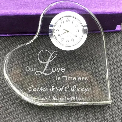Personalised Heart Shape Crystal Clock Other Crystal Crafts for Wedding Gift