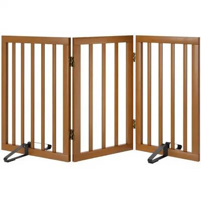 Wholesale Freestanding Foldable Dog Gate (55 Inches Wide) Solid Wood Modern Design with 2 Support Feet for Dogs