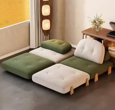 Solid Wood Frame Corduroy Sofa Living Room Balcony Lazy Sofa Tatami Single Tofu Block Cream Module Combination Sofa