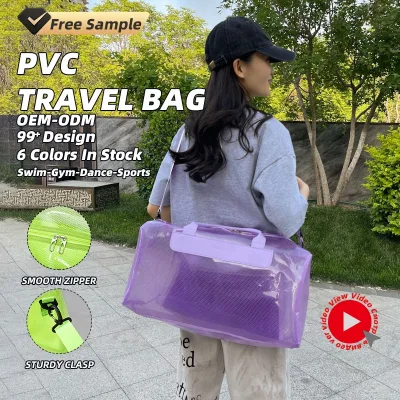 Custom Logo Multiple Colors Durable Handle Adjustable Shoulder Straps Transparent Mesh Pvc Beach Sport Travel Bag for Swimming