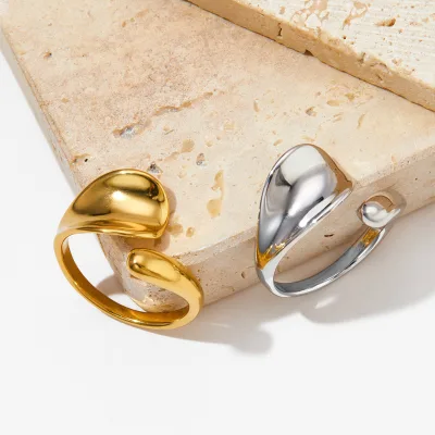 Fashion Stainless Steel Open Ring, Simple Irregular Shaped Electroplated Smooth Stainless Steel Ring Wholesale