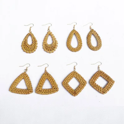 Rattan Plait Ethnic Style Retro Hand Woven Earrings Seaside Holiday Beach Style Rattan Earrings