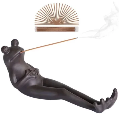 Cute Frog Incense Holder with Incense Sticks,Handmade Ceramic Incense Burner Cone, Modern Aromatherapy Ornament , Cool Home