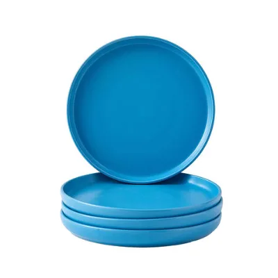 Solid Bright Blue Matte Ceramic Dinner Plate Set Round Deep Edge Porcelain Serving Plates for Home Kitchen Tableware