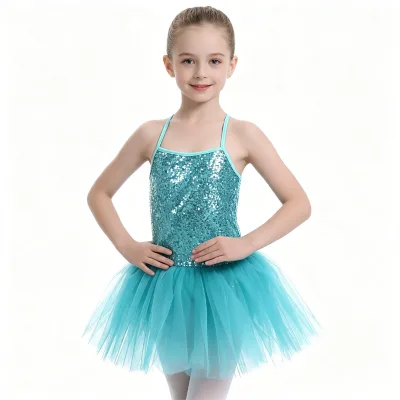 Girls' Shiny Ballet Tutu, Sequined Dance Leotard with Tulle Skirt, Kids' Ballet Performance Costume