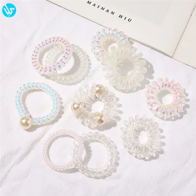 PL Dream Color Seamless  Girl Silicon Telephone Coil Pearl Hair Ties for Girl Hair Accessories