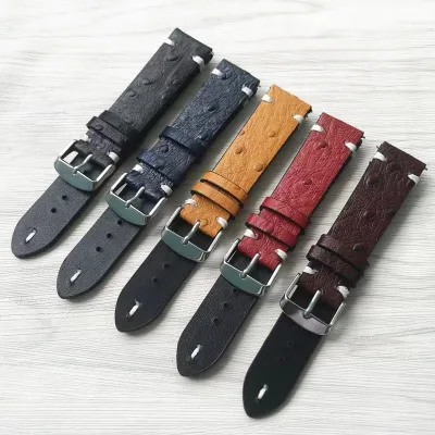 Watch Accessories Women Men Ostrich Pattern Strap for Watch Blue Brown 20mm 22mm Ostrich Leather Watch Bands