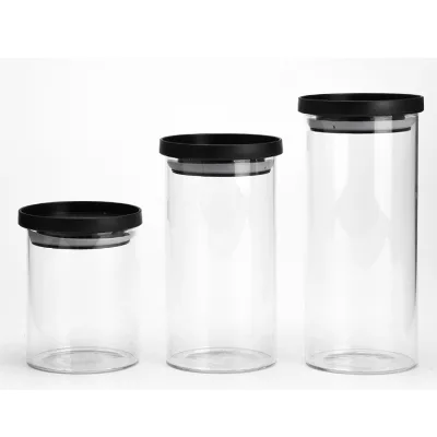 Cylinder Round Empty Glass Storage Jars with Stackable Lids , Dry Food Storage Glass Jar Canister For Kitchen Beans Noodles