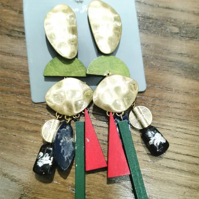 Drop Earrings for Women Boho Gold Dangle Earrings Natural Stone Wooden Long Earrings Fashion