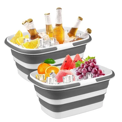 Foldable Portable Beverage Tub Ice Storage Bin Plastic Cooler for Kitchen & Bathroom Use
