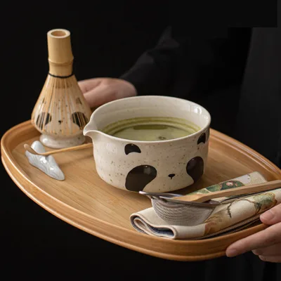 Japanese Cartoon Panda Ceramic Matcha Tea Set Bamboo Whisk Chasen Chashaku for Traditional Japanese Tea Ceremony for Daily Use