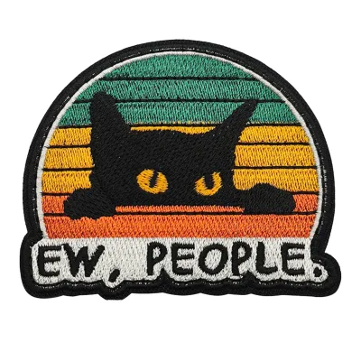 Cute Black Cat Morale Embroidered Sequins Iron-On Patch Custom Embroidery Applique Badge Novelty Emblem Eco-Friendly Clothing