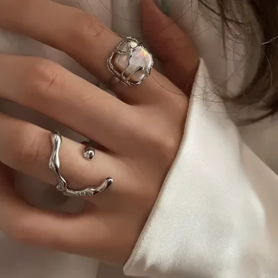Irregular Personality Adjustable Ring S925 Sterling Silver Open Ring Spring New Fashionable Rings for Girls